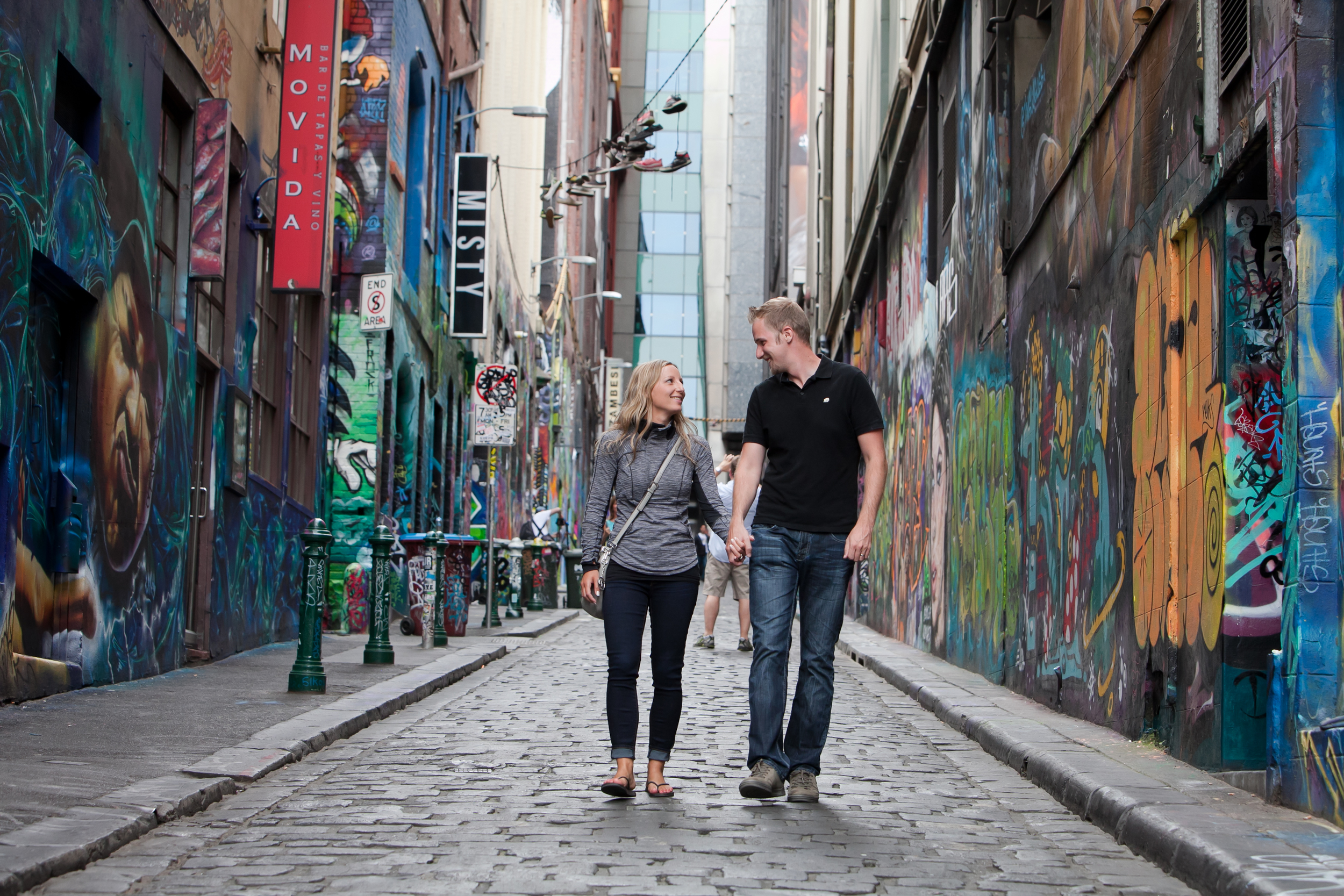  Canadian honeymooners Sarah & Bryan stroll down Hosier Lane 